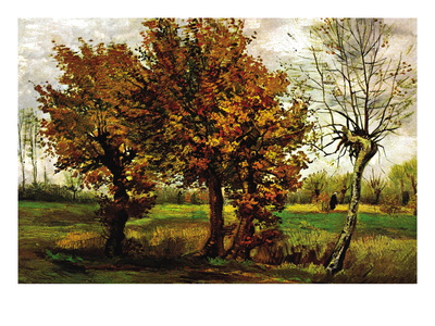 Autumn Landscape with Four Trees Wall Decal Autumn Landscape with Four Trees Wall Decal