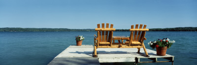Rear View of Two Adirondack Chairs on a Dock, Minnesota, USA Wall Decal Rear View of Two Adirondack Chairs on a Dock, Minnesota, USA Wall Decal