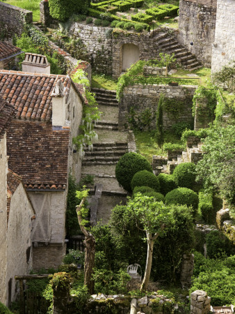 Tiny Gardens and Roof Terraces in St Cirq Lapopie Stretched Canvas Print