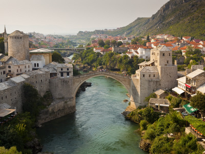 Stari Most or Old Bridge over Neretva River Stretched Canvas Print