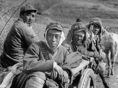Wounded Communist Soldiers Riding on a Cart Stretched Canvas Print