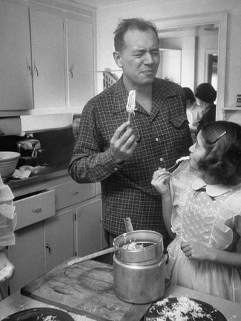 Henry Mattoon Sampling Marshmallow That Daughter Nancy Mattoon Has Cooked for Coconut Balls Stretched Canvas Print