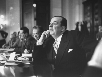 Politican George E. Allen Speaking at an Unidentified Committee Meeting Stretched Canvas Print