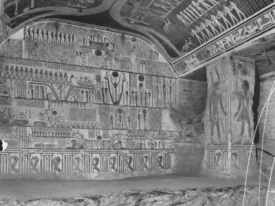 Painted Wall Carvings in Tomb of Seti I at Abydos Stretched Canvas Print