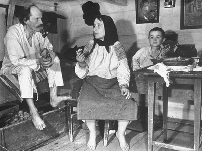 Barefoot Czech Peasant Smoking Pipe Stretched Canvas Print