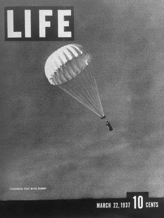 Cover of Life Magazine: Parachute Test with a Weighted Dummy, for the Irving Air Chute Co Stretched Canvas Print