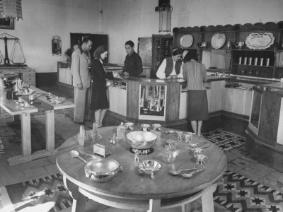 Tourists Shopping Inside Spratling Silver Store Stretched Canvas Print