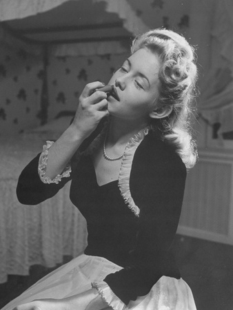 Long Island Teenager Irma Olswang Applying Lipstick, Wearing First Party Dress Stretched Canvas Print