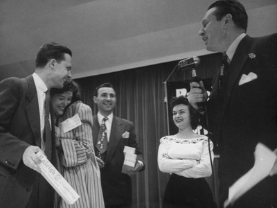 Art Linkletter Asking Mrs. Charles Taylor If She Can Keep Silent for One Week and Win $1000 Stretched Canvas Print