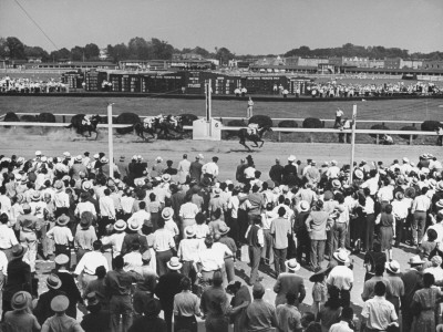 A View of the Preakness Dog Race on the Pimlico Race Tracks Stretched Canvas Print