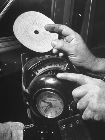 The Tachnograph Keeping Record of the Driver's Speed and Stops During the Trip Stretched Canvas Print