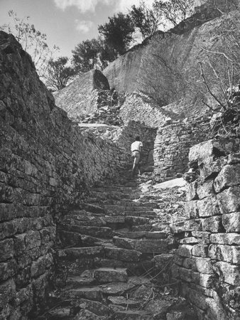 The Steps Leading Up the Side of the Hill to the Acropolis Fortress Stretched Canvas Print