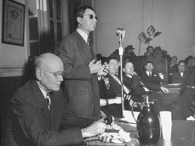 First Assistant George Baldanzi, Addressing the Meeting While Van A. Bittner Listens Stretched Canvas Print