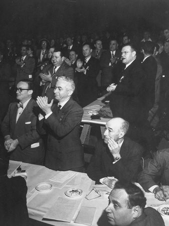 Labor Press Reporters Applauding Speeches at CIO Convention, with Art O'shay Listening Stretched Canvas Print