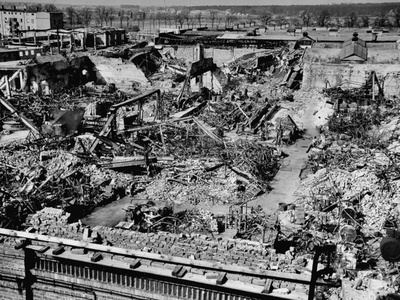 View of Bomb-Damaged Dunlop Rubber Factory, the Second Largest Tire Producing Co. in Axis Europe Stretched Canvas Print