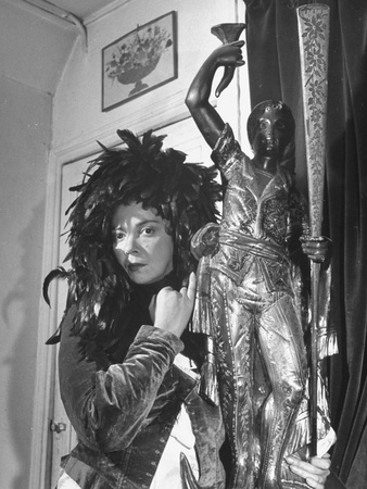 Painter Leonor Fini Wearing Extraordinary Costumes and Standing Next to Statue Stretched Canvas Print