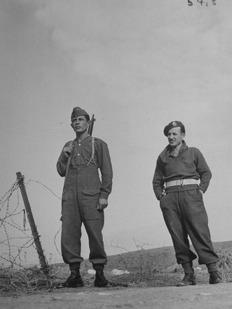 Two Soldiers Standing Guard Against the Andartes Stretched Canvas Print