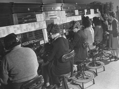 Myrtle Waters Supervising the US Embassy Switchboard Operators, Reputed to Be Very Well Trained Stretched Canvas Print