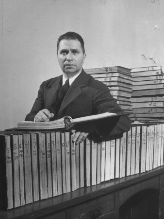 Mortimer J. Adler with Indexing Books of World's Greatest Ideas Stretched Canvas Print