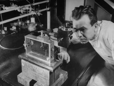 A Man Working in the Atomic Energy Research Lab Stretched Canvas Print