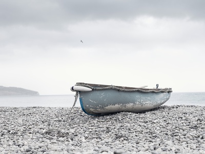 Boat at Beach in Devon Stretched Canvas Print