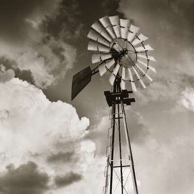 Windmill and Clouds by Tom Marks Stretched Canvas Print