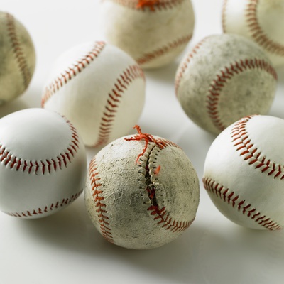 Old and new baseballs gathered together Stretched Canvas Print