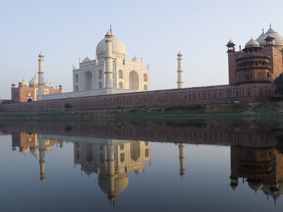 Reflection of a mausoleum in water, Taj Mahal, Agra, Uttar Pradesh, India Stretched Canvas Print