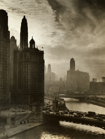 View of Chicago Sky and Skyscrapers Stretched Canvas Print