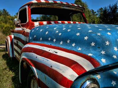 Old Ford Truck Painted with American Flag Pattern, Rockland, Maine, Usa Stretched Canvas Print