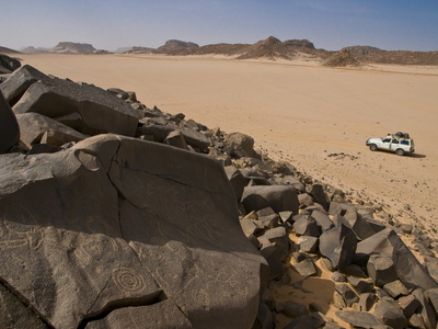 Old Rock Inscriptions in the Tassili N'Ajjer, Sahara, Southern Algeria, North Africa, Africa Stretched Canvas Print