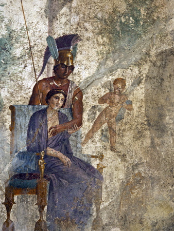 Fresco of Venus Seduced By Mars With Cupid and Maid, House of Punished Love From Pompeii Stretched Canvas Print