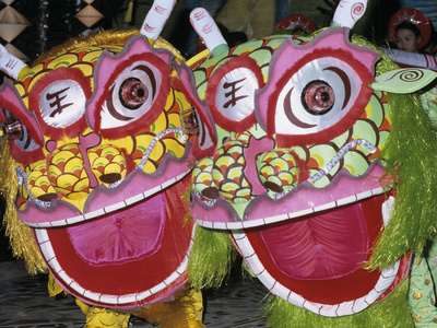 Chinese Dragon Dance at Chinese New Year Celebrations, Vietnam, Indochina, Southeast Asia, Asia Stretched Canvas Print
