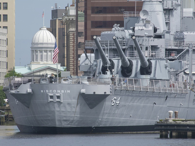 Freemason Harbor, Battleship Uss Wisconsin Museum, Norfolk, Virginia, Usa Stretched Canvas Print