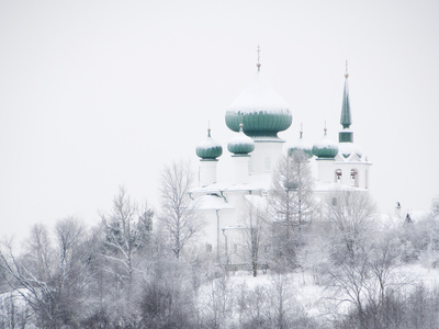 Church of St. John the Baptist in Winter, Staraya Ladoga, Leningrad Region, Russia Stretched Canvas Print