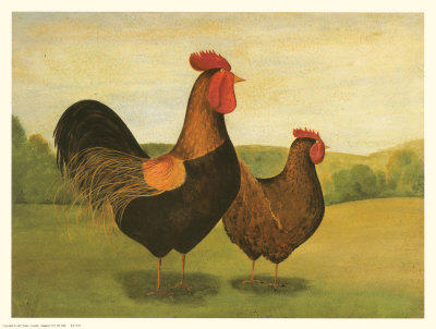 Cock and Hen Print Cock and Hen Print