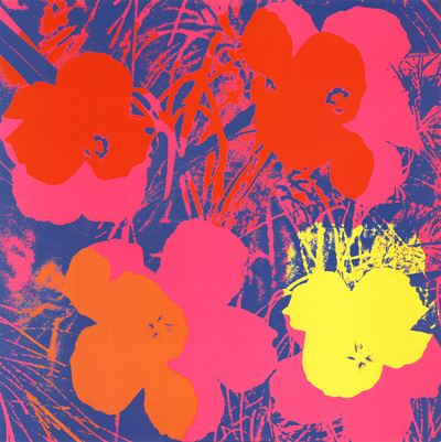 Orange  Blue Room on Flowers  1970  Red  Yellow  Orange On Blue  Print By Andy Warhol At