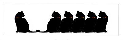 Six Black Cats Print Six Black Cats Print