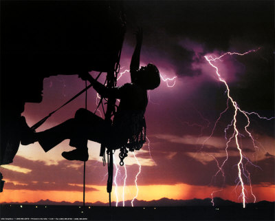 Rock Climber and Lightning Print Rock Climber and Lightning Print