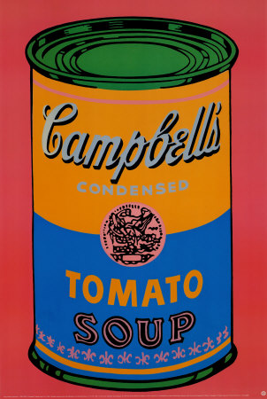 Famous prints by American artist Andy Warhol Tomato Soup Can Colored Print. 