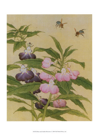 Bees and Garden Blossoms Print Bees and Garden Blossoms Print