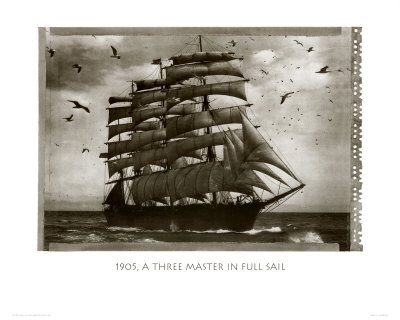 Three Master in Full Sail 1905 Print Three Master in Full Sail 1905 Print