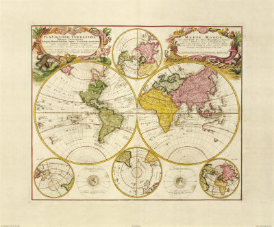 Antique Map, Mappe Monde Print Antique Map, Mappe Monde Print