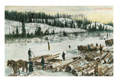 Winter Logging Scene Print Winter Logging Scene Print