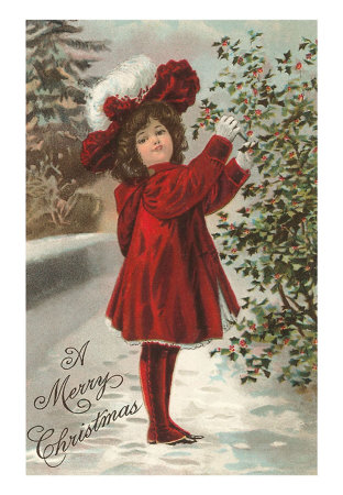 Merry Christmas, Girl with Holly Print Merry Christmas, Girl with Holly Print