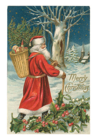 Santa Claus Walking with Pannier Print Santa Claus Walking with Pannier Print