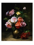 Painting of Roses in a Vase by Dominique Rozier