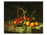 A Basket of Strawberries with Peaches on a Stone Ledge