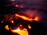 Lava from Kilauea Swirls before Flowing into the Ocean Near Kamoamoa