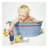 Illustration of a Young Child Playing with Bath Toys by EN Donaldson
